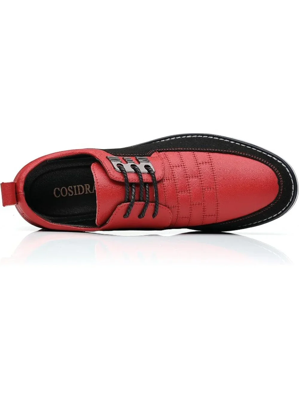 Men's Red & Black Grid Textured Two-tone Flexible Derby Oxfords Dress Sneakers